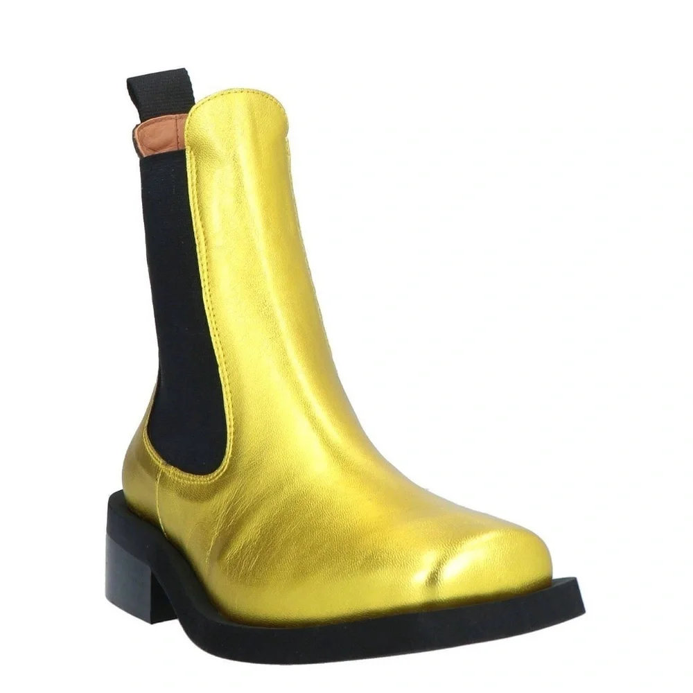 Ganni Gold Metallic Chelsea Ankle Boots